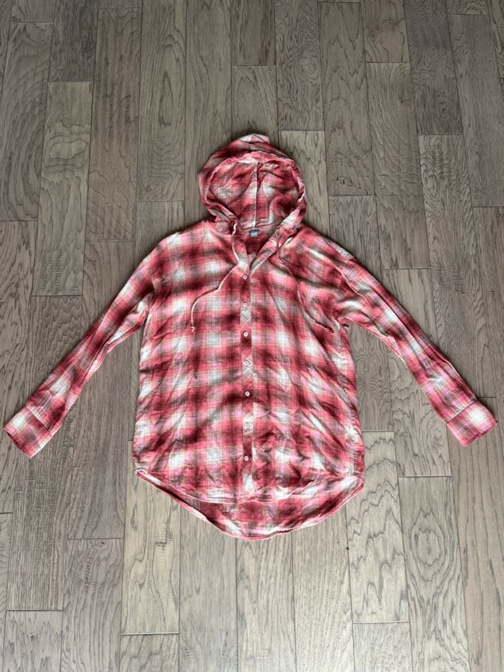 Aerie Lightweight Pink Plaid Hooded Button-Up Shirt size small